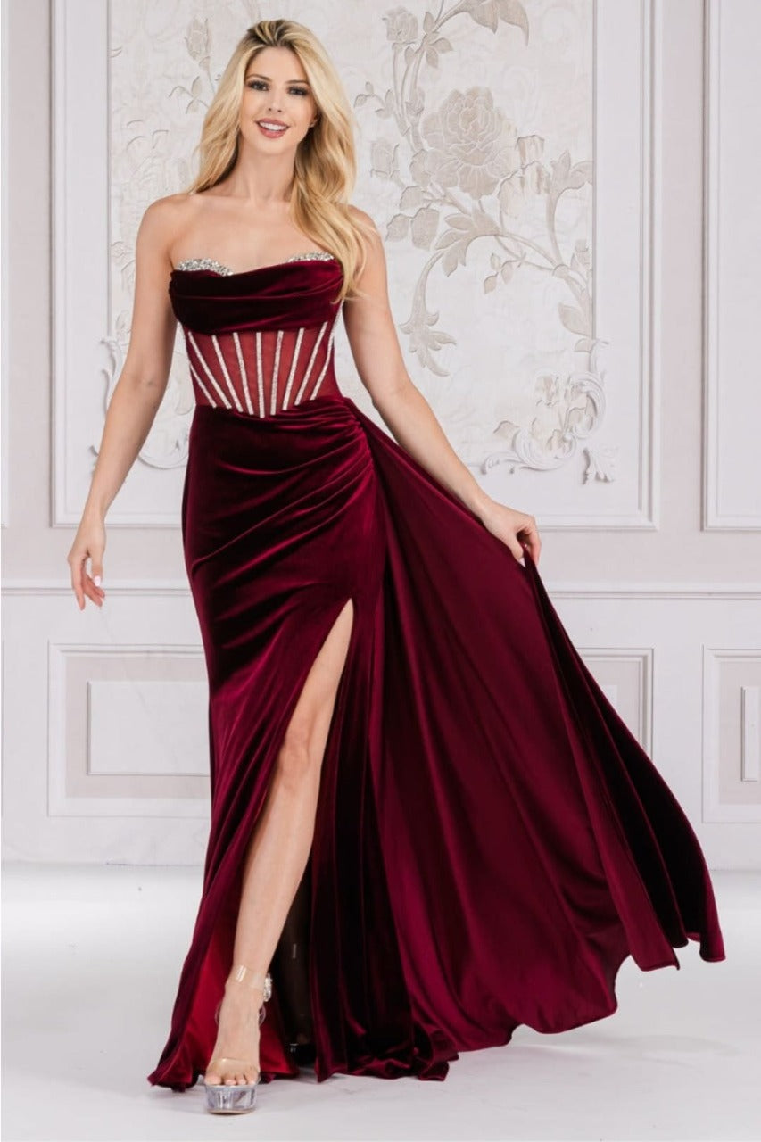 Amelia Couture 5051 Strapless Jewel Embellished Mermaid Side Sash Gown