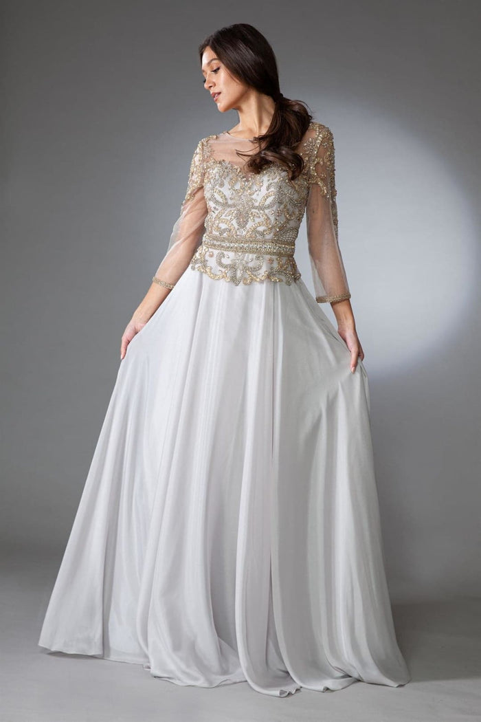 Amelia Couture 7041 Illusion 3/4 Sleeve Mother of the Groom Gown