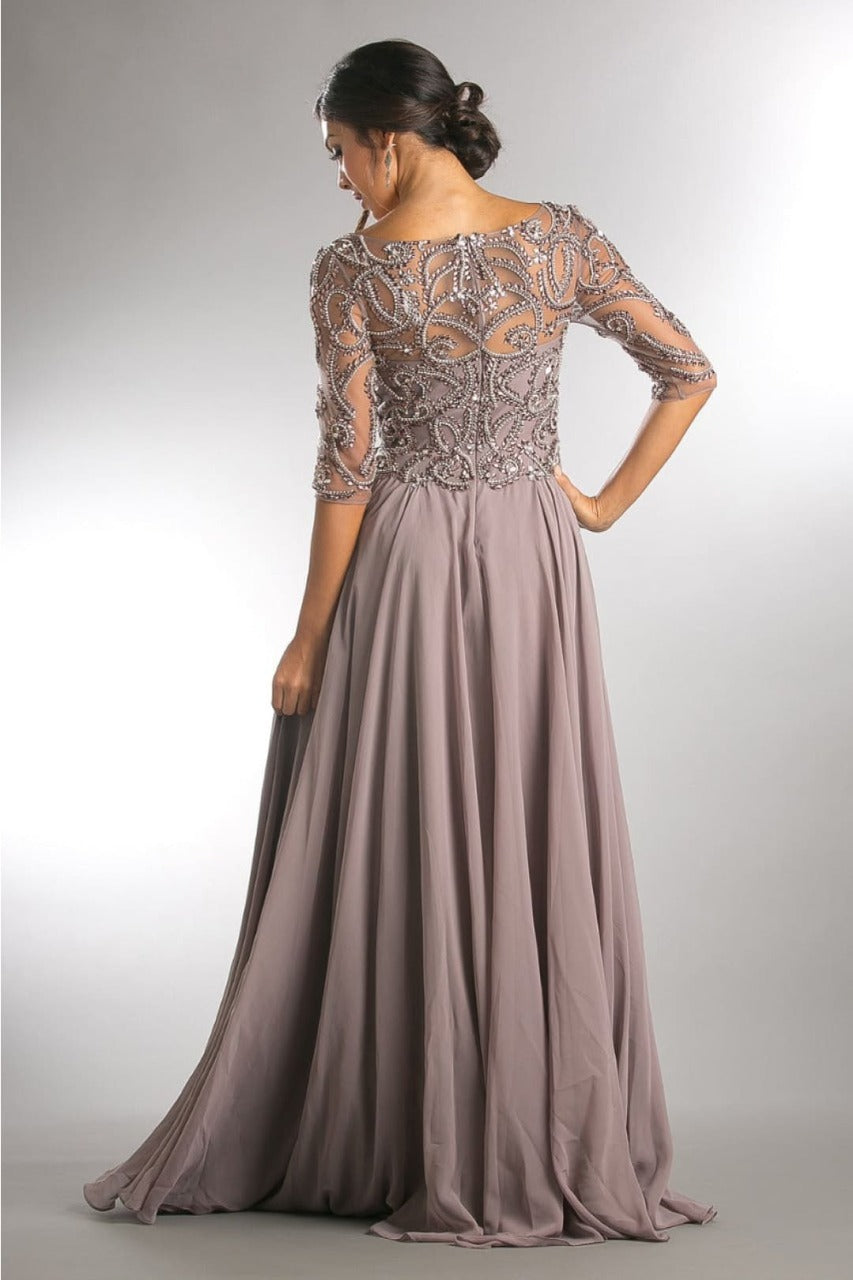 Amelia Couture 7046 Chiffon Beaded 3/4 Sleeve Mother of Bride Gown