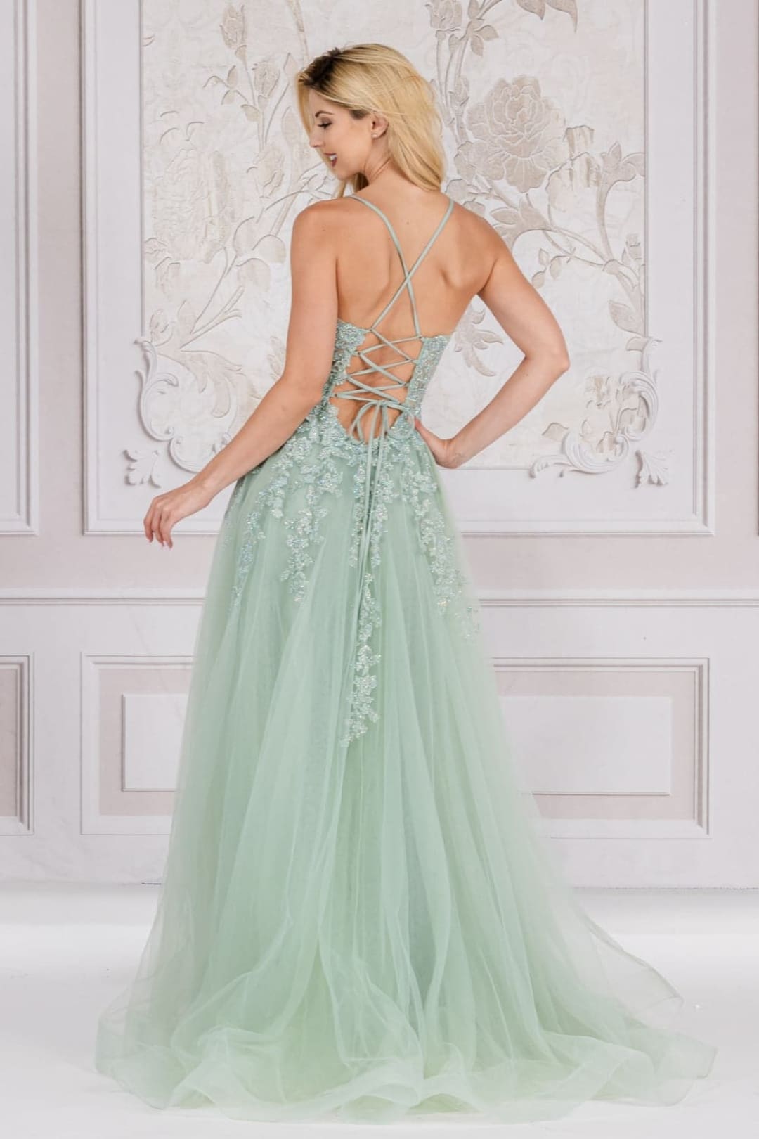 Amelia Couture TM1006 Strappy Embroidered Bustier Prom Evening Gown