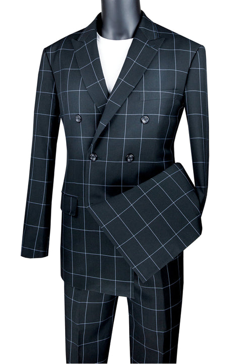Double Breasted Windowpane Suit - Black