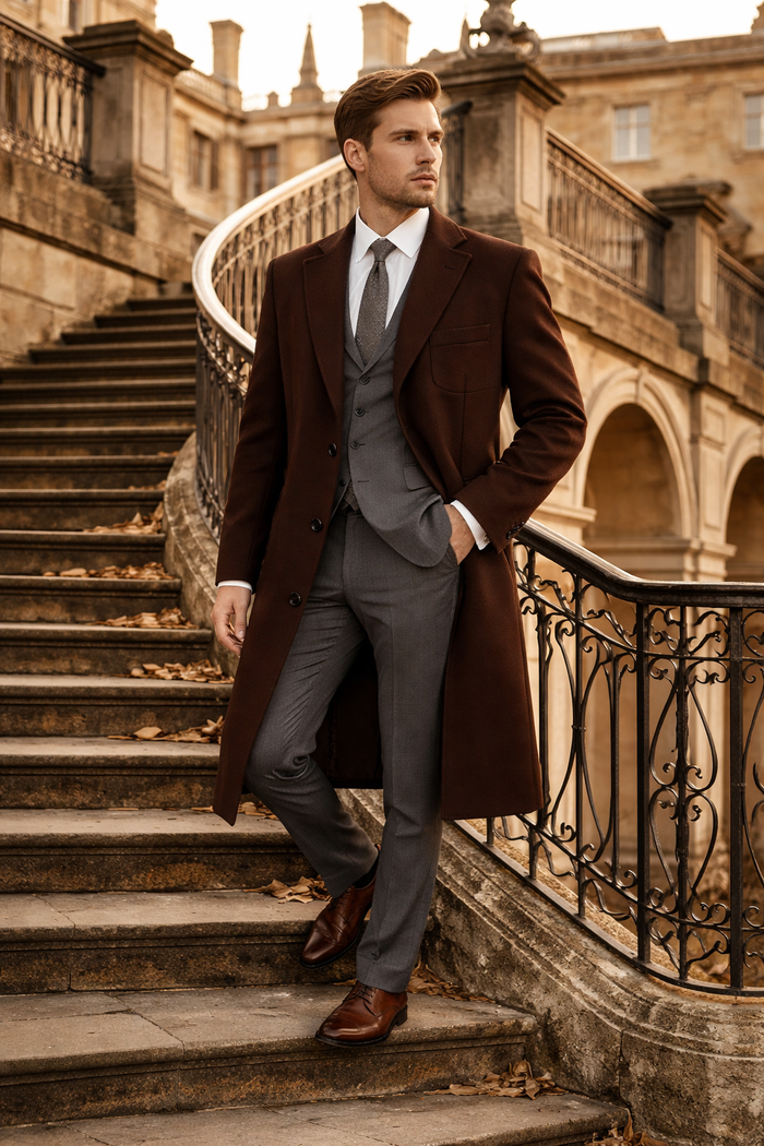 Brown Wool Cashmere Blend Ankle Top Coat