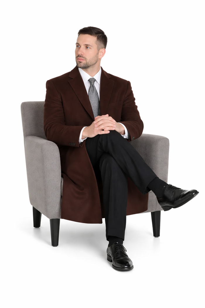 Brown Wool Cashmere Blend Ankle Top Coat