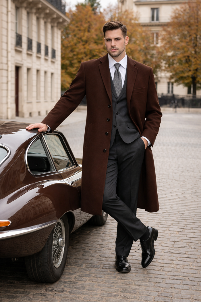 Brown Wool Cashmere Blend Ankle Top Coat