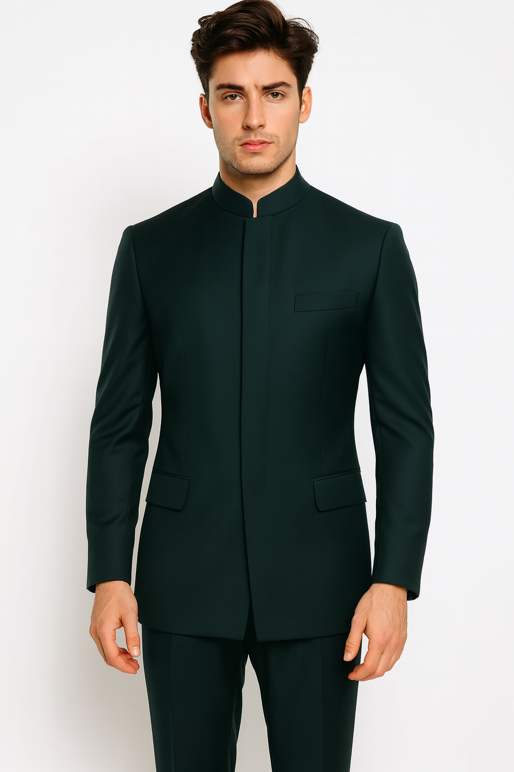 Apollo King Men's 2 Piece Nehru Style Suit Hidden Buttons