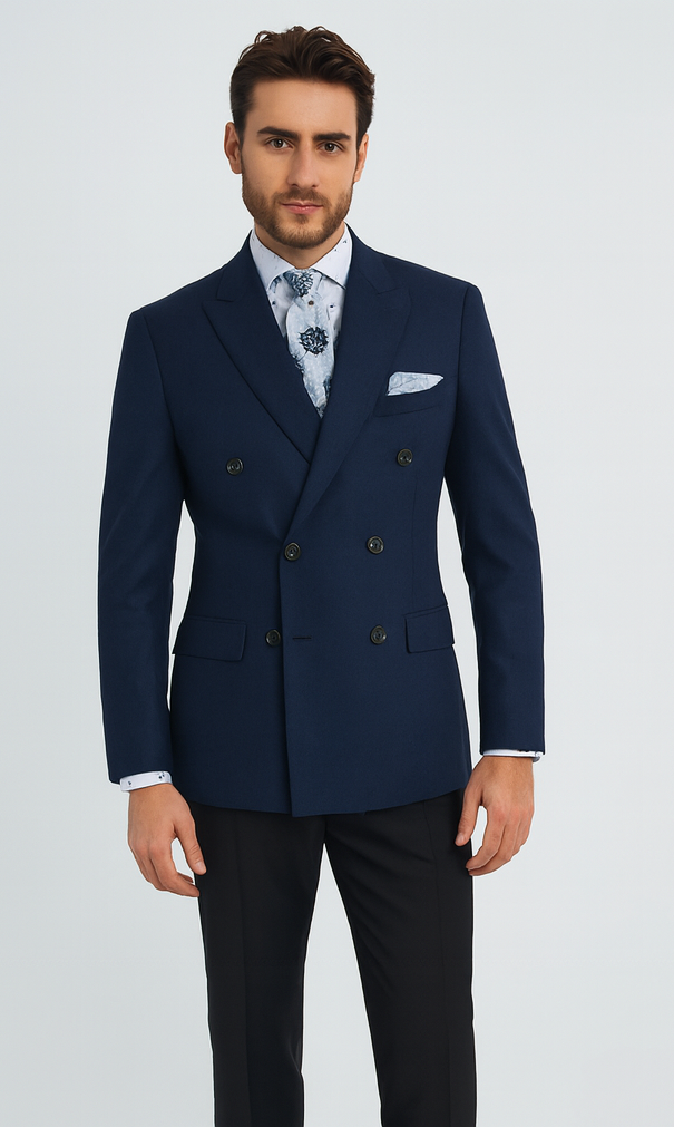 Apollo King Men's Double Breasted Sport Coat Peak Lapel