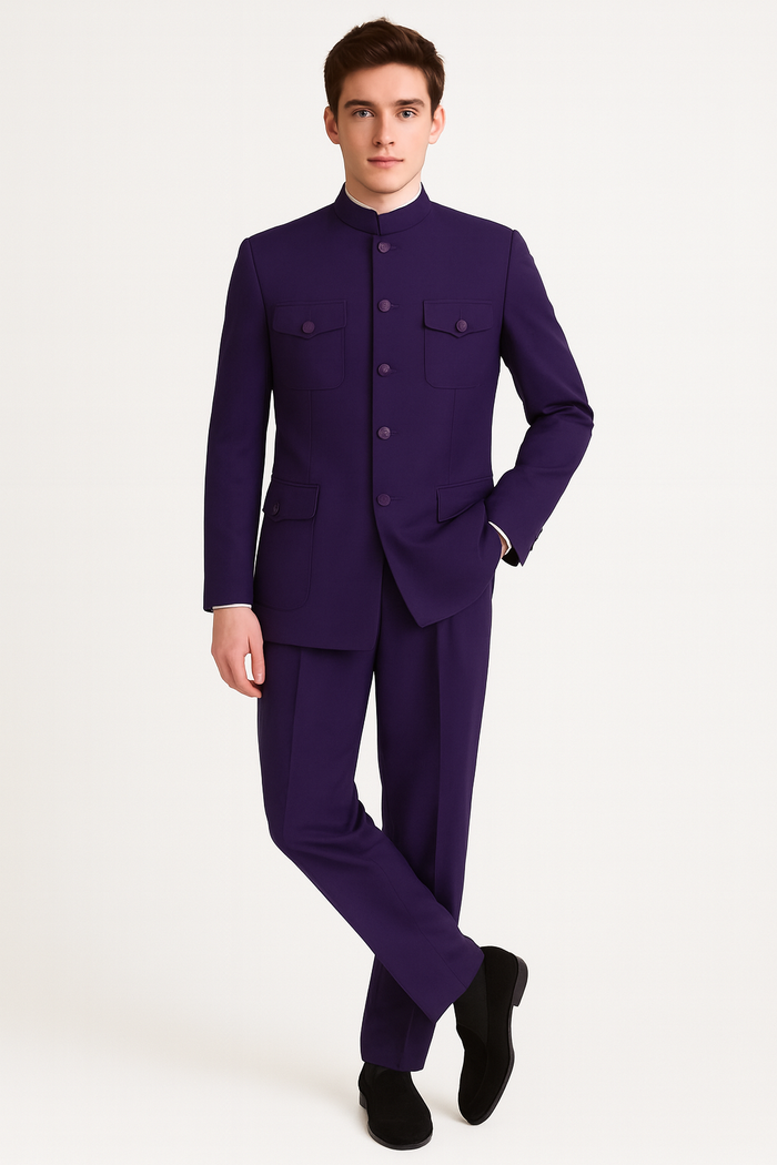Apollo King Men's 2 Piece Nehru Style Suit Fashion Pockets