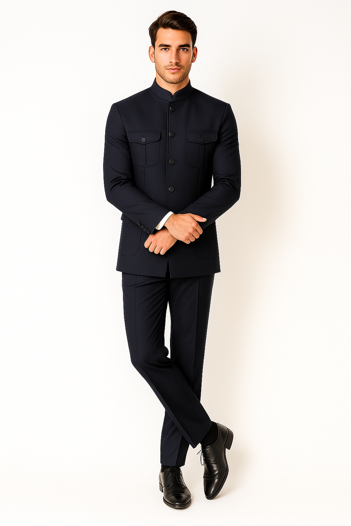 Apollo King Men's 2 Piece Nehru Style Suit Fashion Pockets