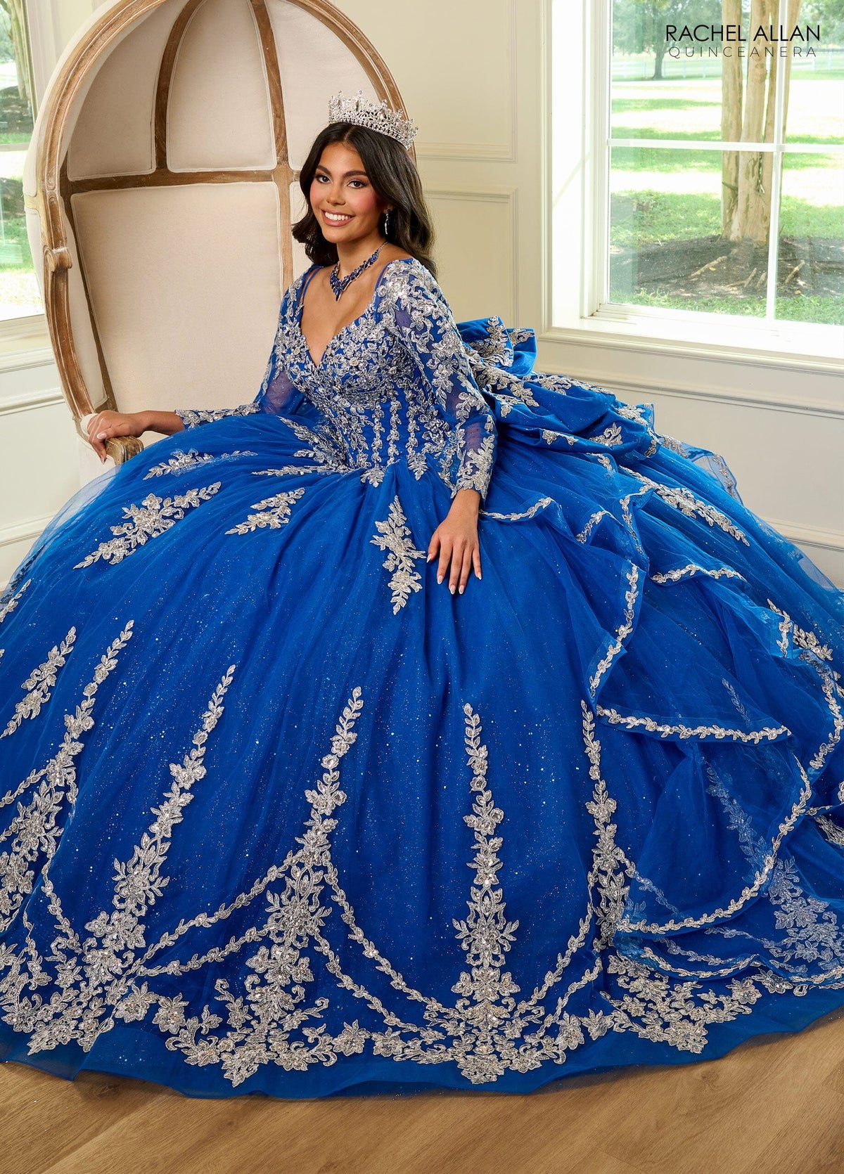 Rachel Allan RQ1137 Applique Long Sleeve Quinceanera Dress