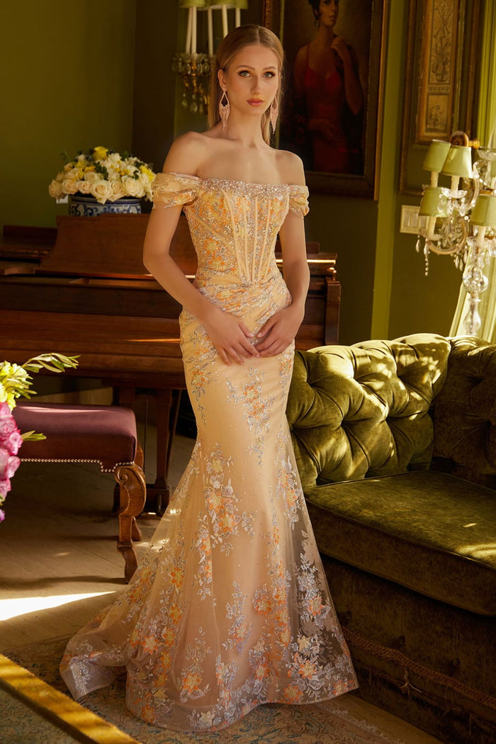 Applique Off Shoulder Gown by GLS Gloria GL3592