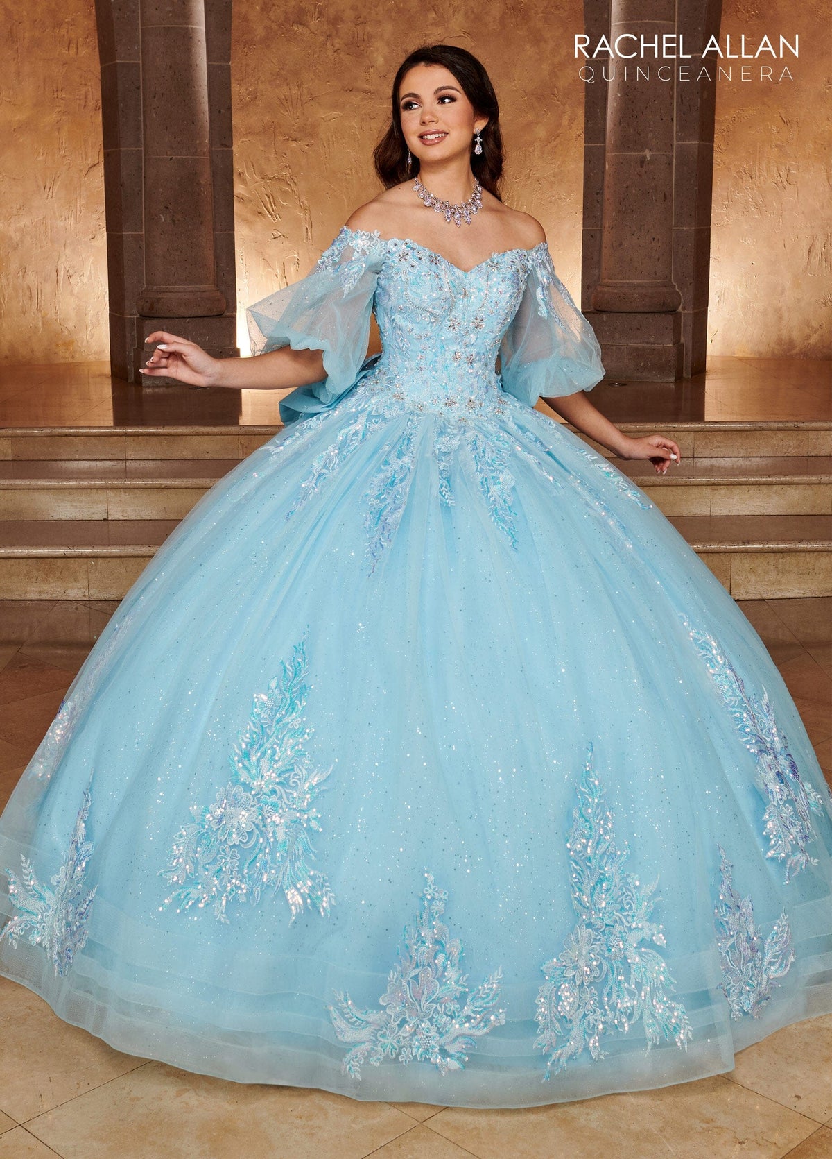 Rachel Allan RQ1110 Applique Puff Sleeve Quinceanera Dress
