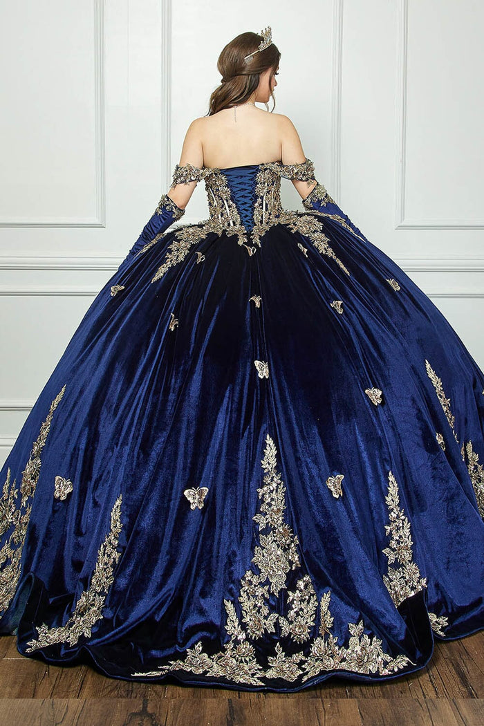 Applique Sweetheart Velvet Ball Gown by Bella Princess PQ1038