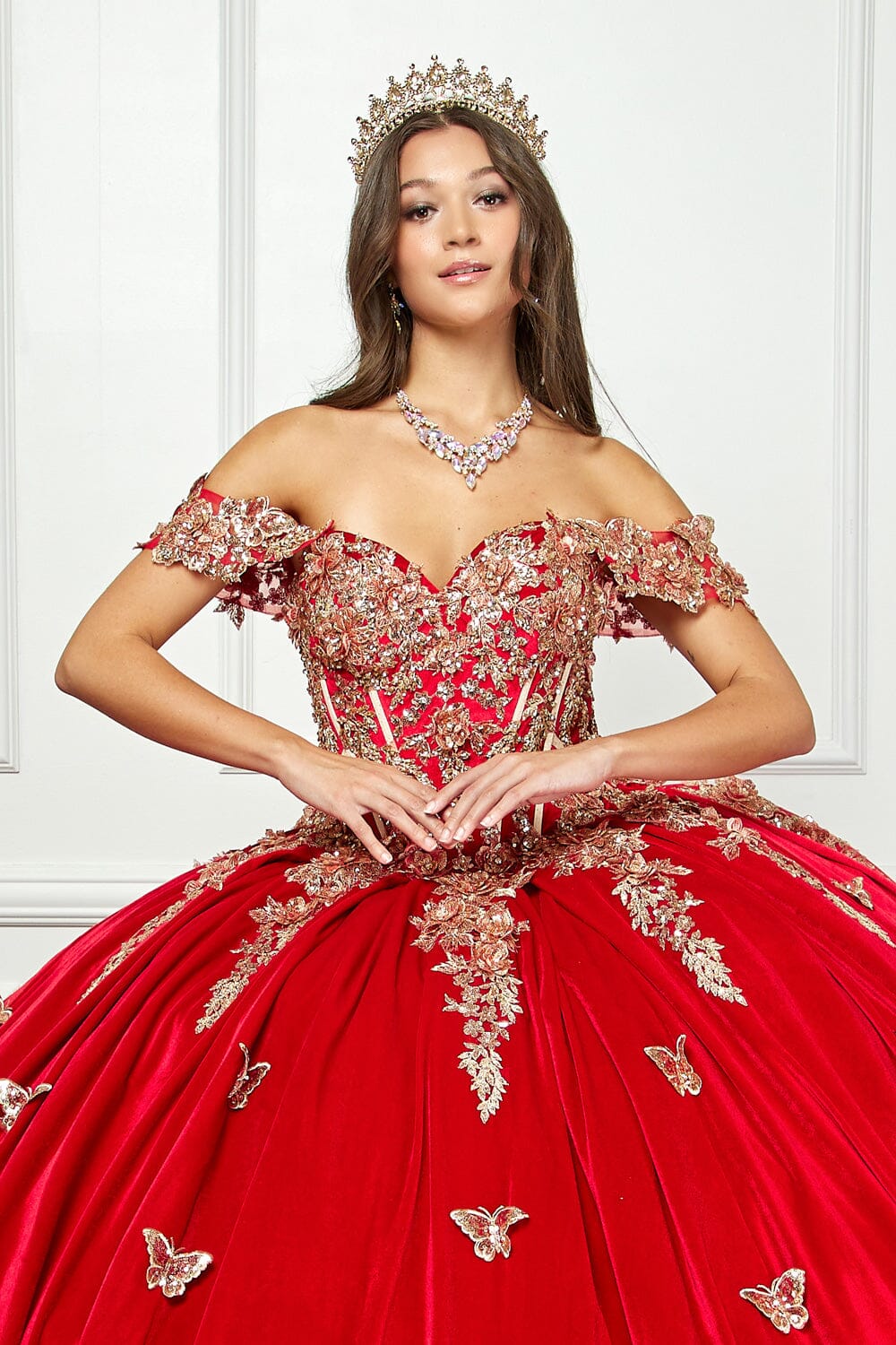 Applique Sweetheart Velvet Ball Gown by Bella Princess PQ1038