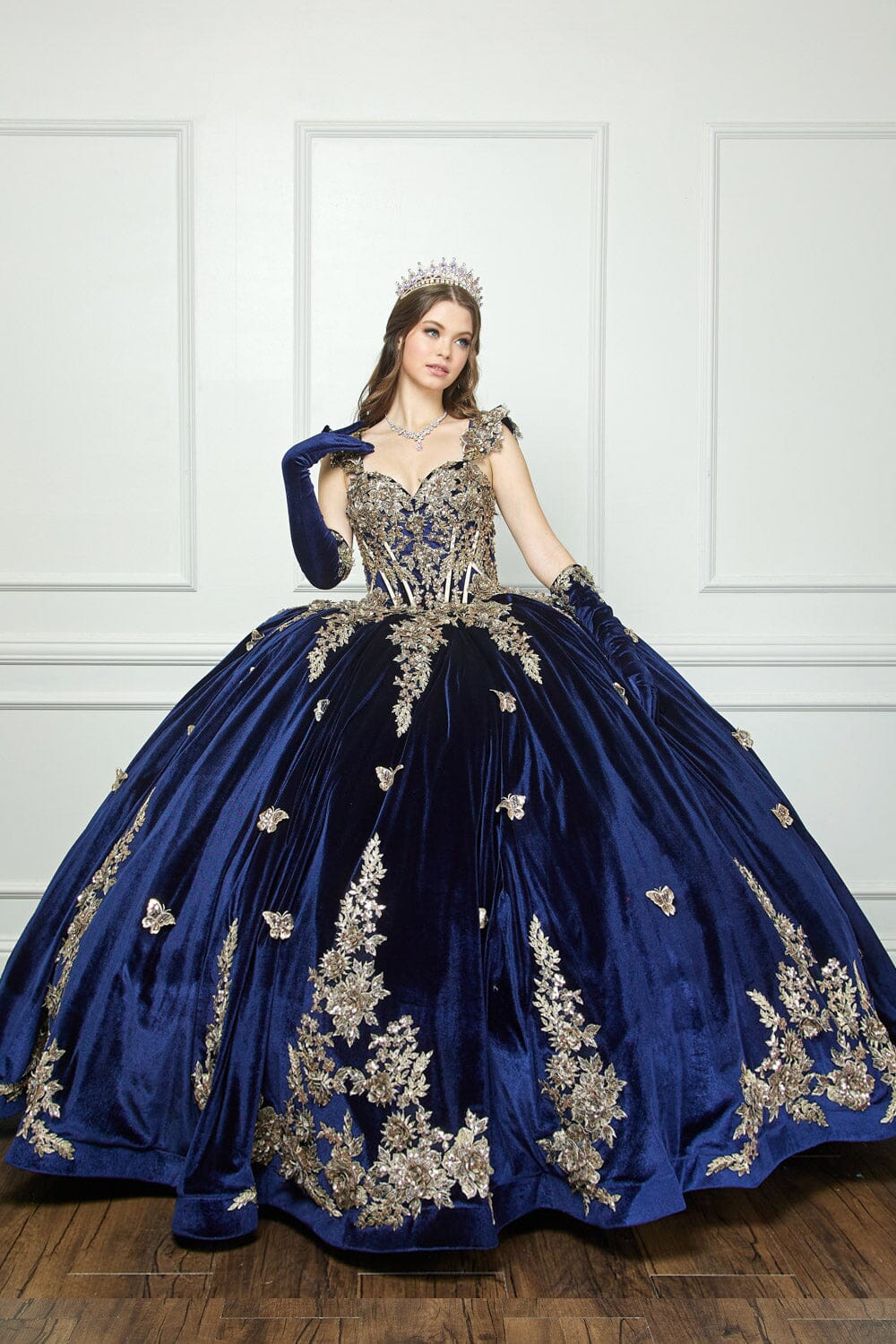 Applique Sweetheart Velvet Ball Gown by Bella Princess PQ1038