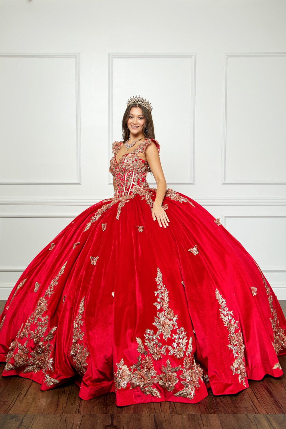 Applique Sweetheart Velvet Ball Gown by Bella Princess PQ1038