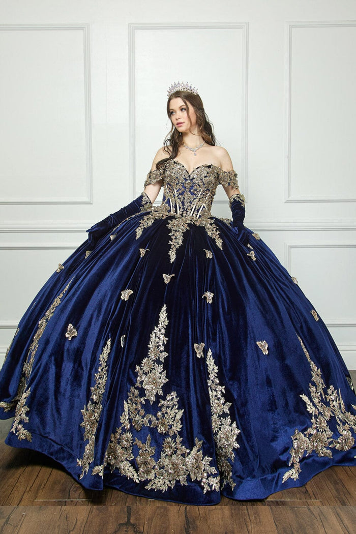 Applique Sweetheart Velvet Ball Gown by Bella Princess PQ1038