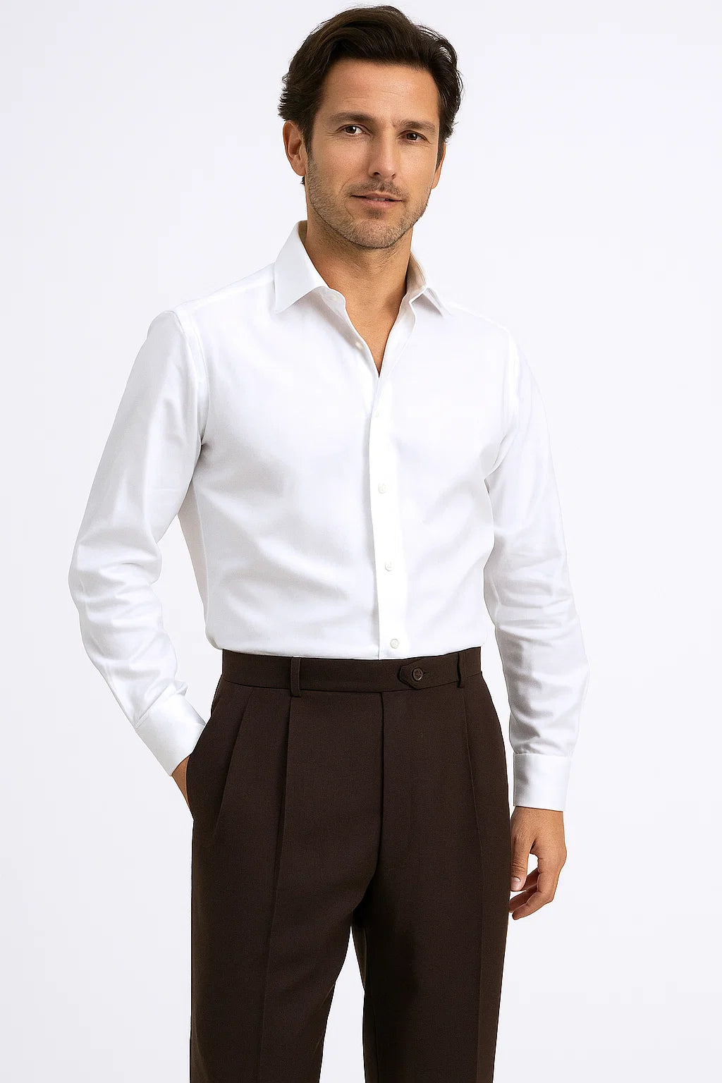 Mens Pleated Dress Pants Chocolate Brown Wide Leg Slacks Pleated baggy dress trousers unhemmed unfinished bottom
