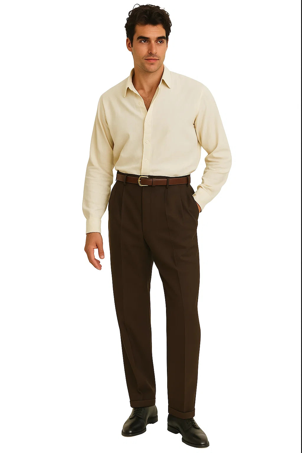 Mens Pleated dress Pants Chocolate Brown Wide Leg Slacks Pleated baggy dress trousers unhemmed unfinished bottom Chocolate Brown / dress size Pants :