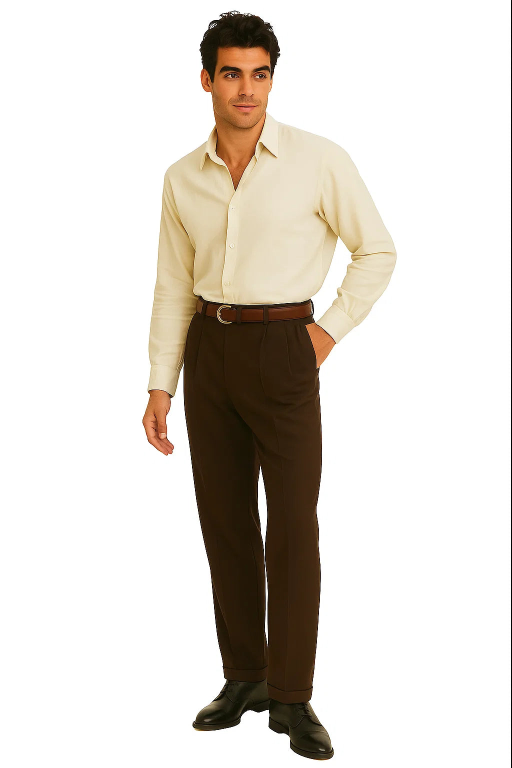 Mens Pleated dress Pants Chocolate Brown Wide Leg Slacks Pleated baggy dress trousers unhemmed unfinished bottom Chocolate Brown / dress size Pants :