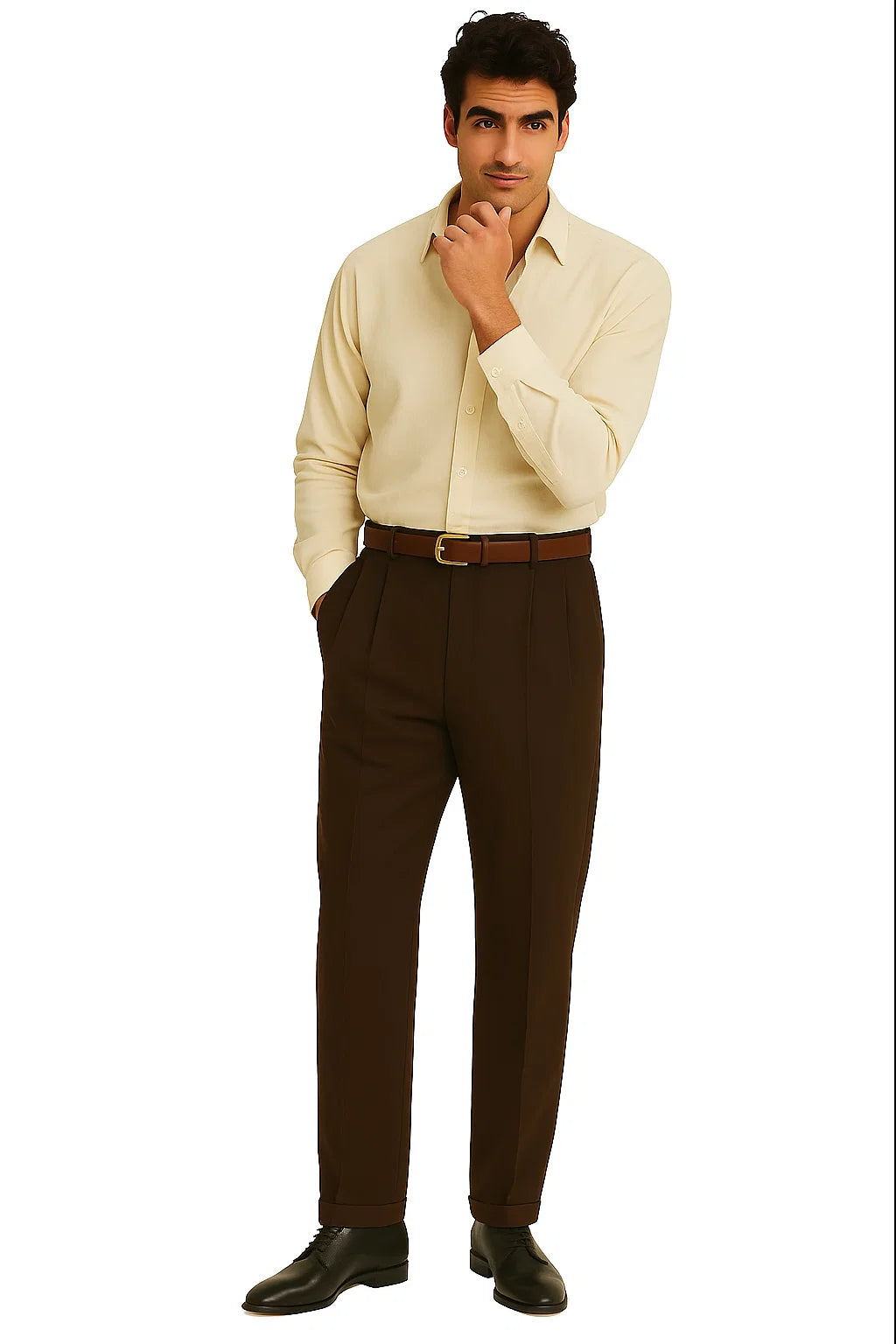 mens baggy dress pants Mens Pleated dress Pants Chocolate Brown Wide Leg Slacks Pleated baggy dress trousers unhemmed unfinished bottom Chocolate Brown / dress size Pants :