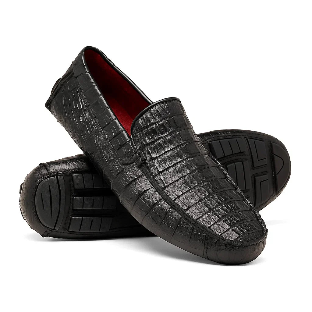 Marco Di Milano Remo Black Caiman Crocodile Driving Shoes