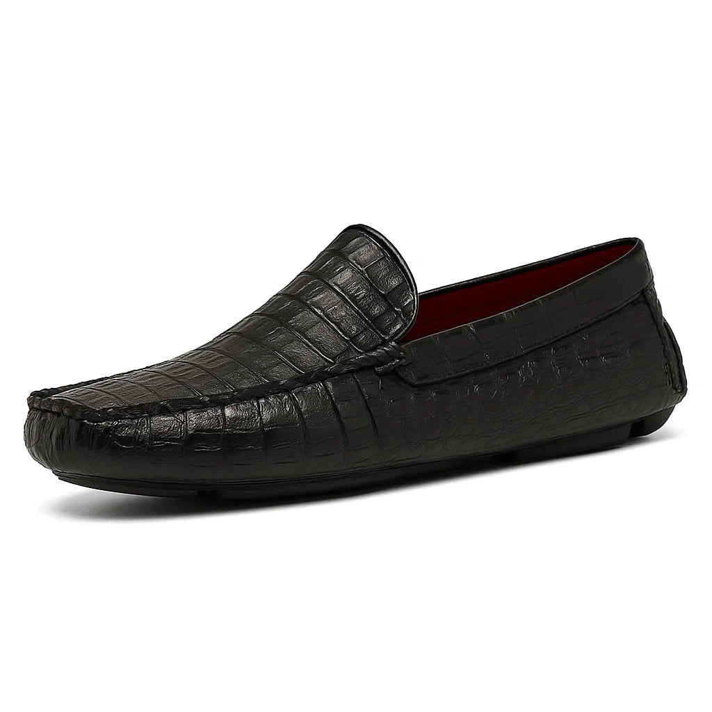 Marco Di Milano Remo Black Caiman Crocodile Driving Shoes