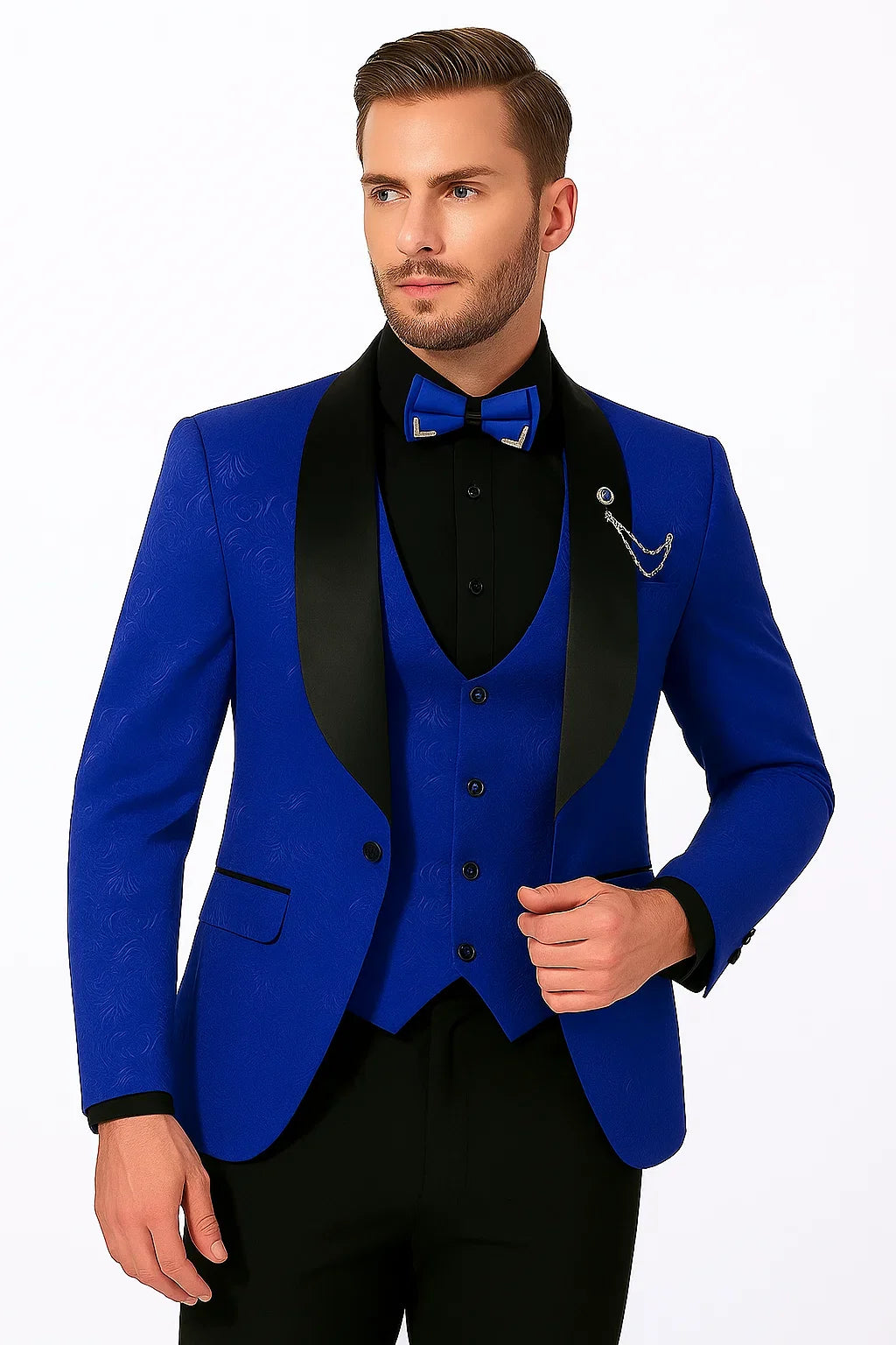 Men's Slim Fit Vested Paisley Tuxedo in Blue
