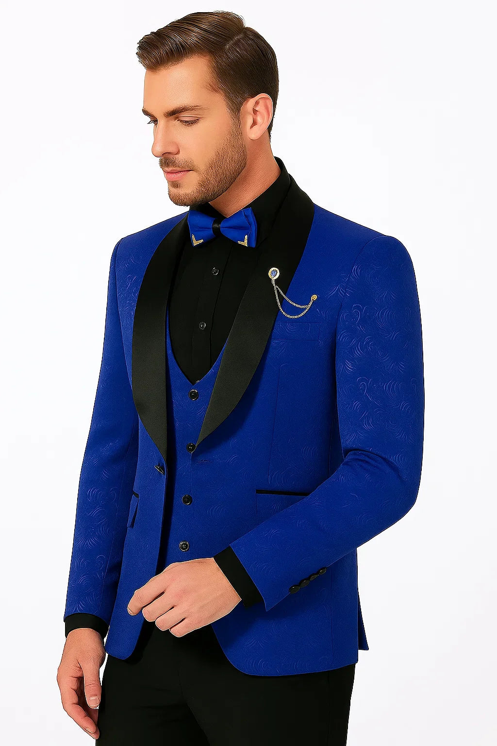 Men's Slim Fit Vested Paisley Tuxedo in Blue