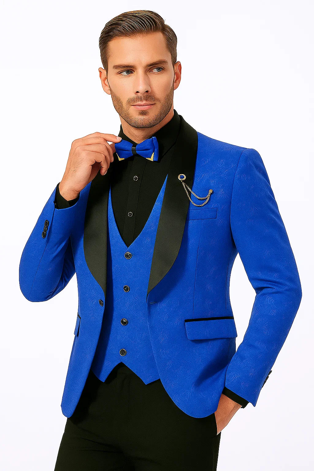 Men's Slim Fit Vested Paisley Tuxedo in Blue