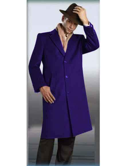 Full Length 3 Button Sapphire  Long men's Dress Topcoat -  Winter coat