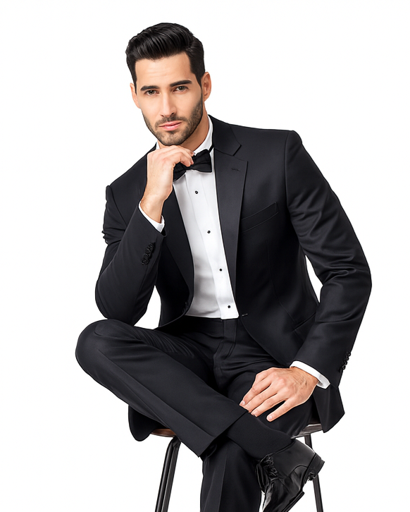 Authentic Mantoni Brand Men's 2-button Black Tuxedo - High End Suits - High Quality Suits