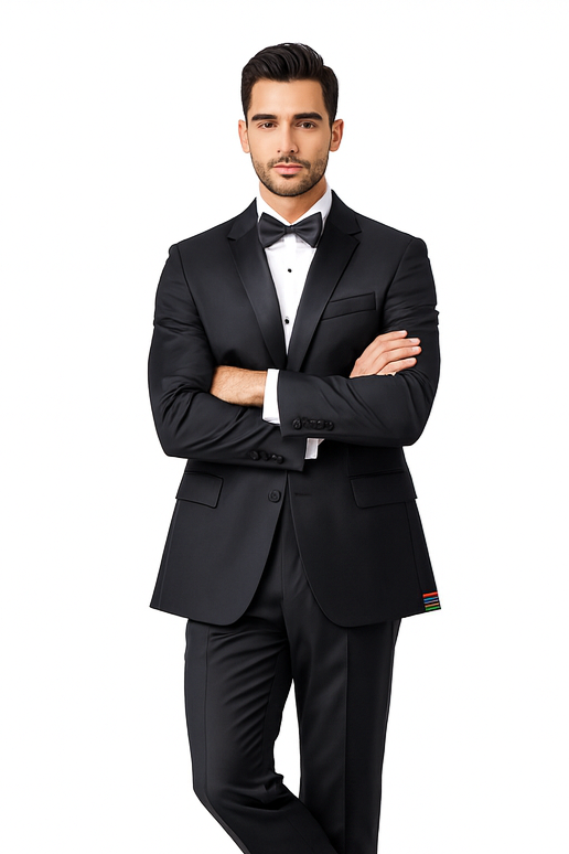 Authentic Tiglio Brand Men's 2-button Black Tuxedo - High End Suits - High Quality Suits