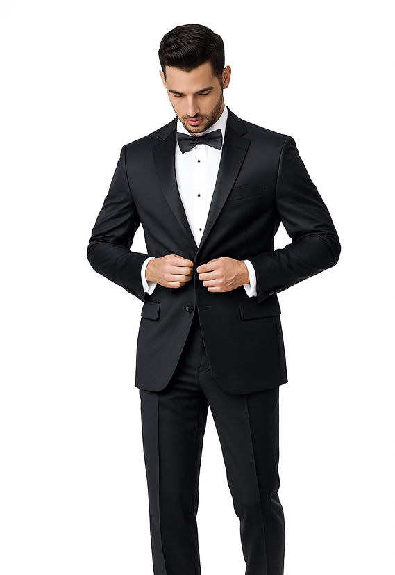 Authentic Tiglio Brand Men's 2-button Black Tuxedo - High End Suits - High Quality Suits