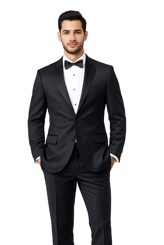 Authentic Tiglio Brand Men's 2-button Black Tuxedo - High End Suits - High Quality Suits