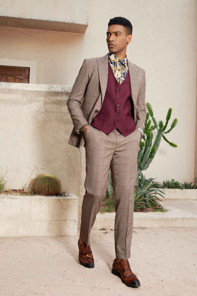 Stacy Adams Windowpane Plaid Suit with Reversible Vest
