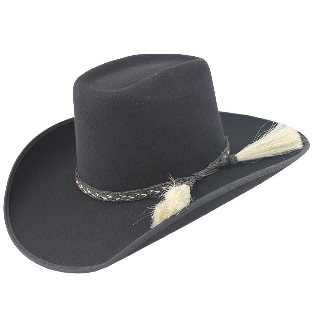 Black 6X Brick Crown Felt Hat with Horsehair Band