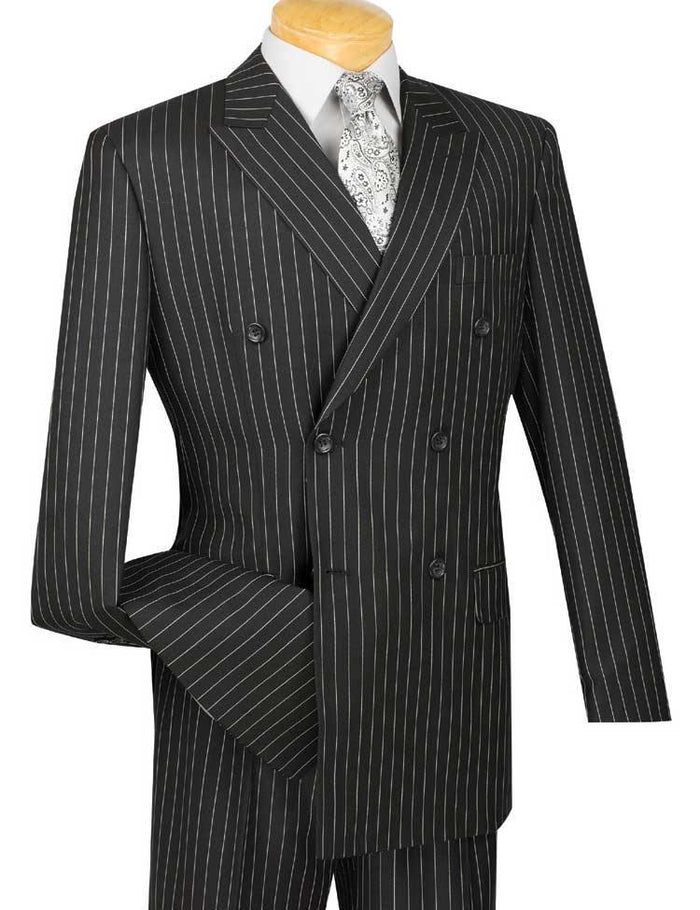 Men's Double Breasted Pinstripe Black Suit