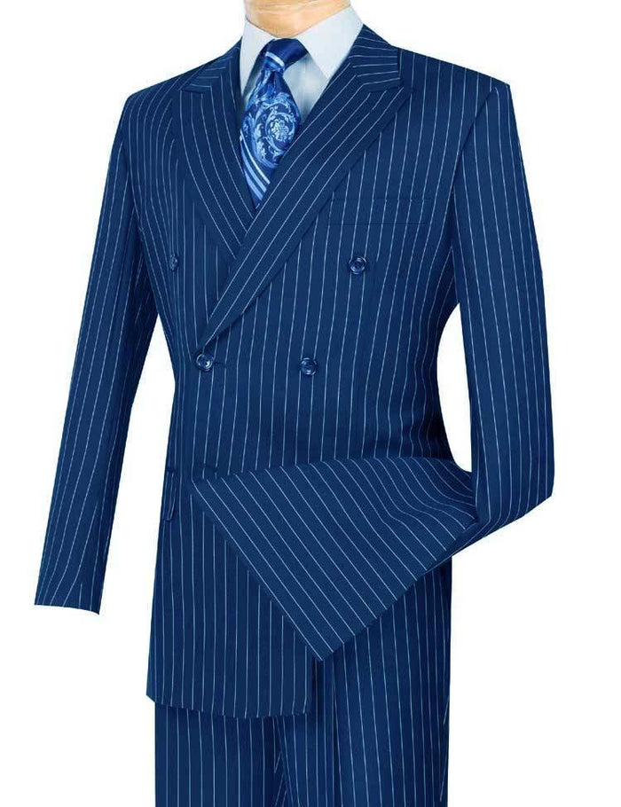 Double Breasted Pinstripe Blue Suit - Banker Collection
