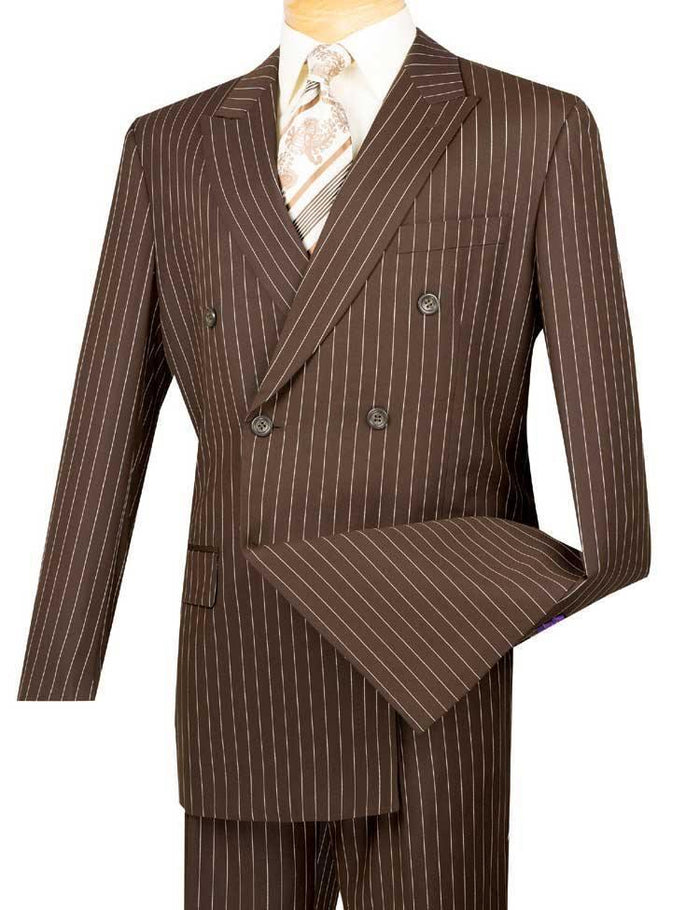Men's Double Breasted Pinstripe Brown Suit