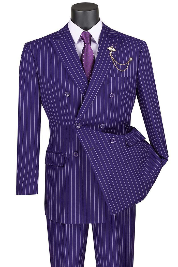 Men's Double Breasted Pinstripe Purple Suit