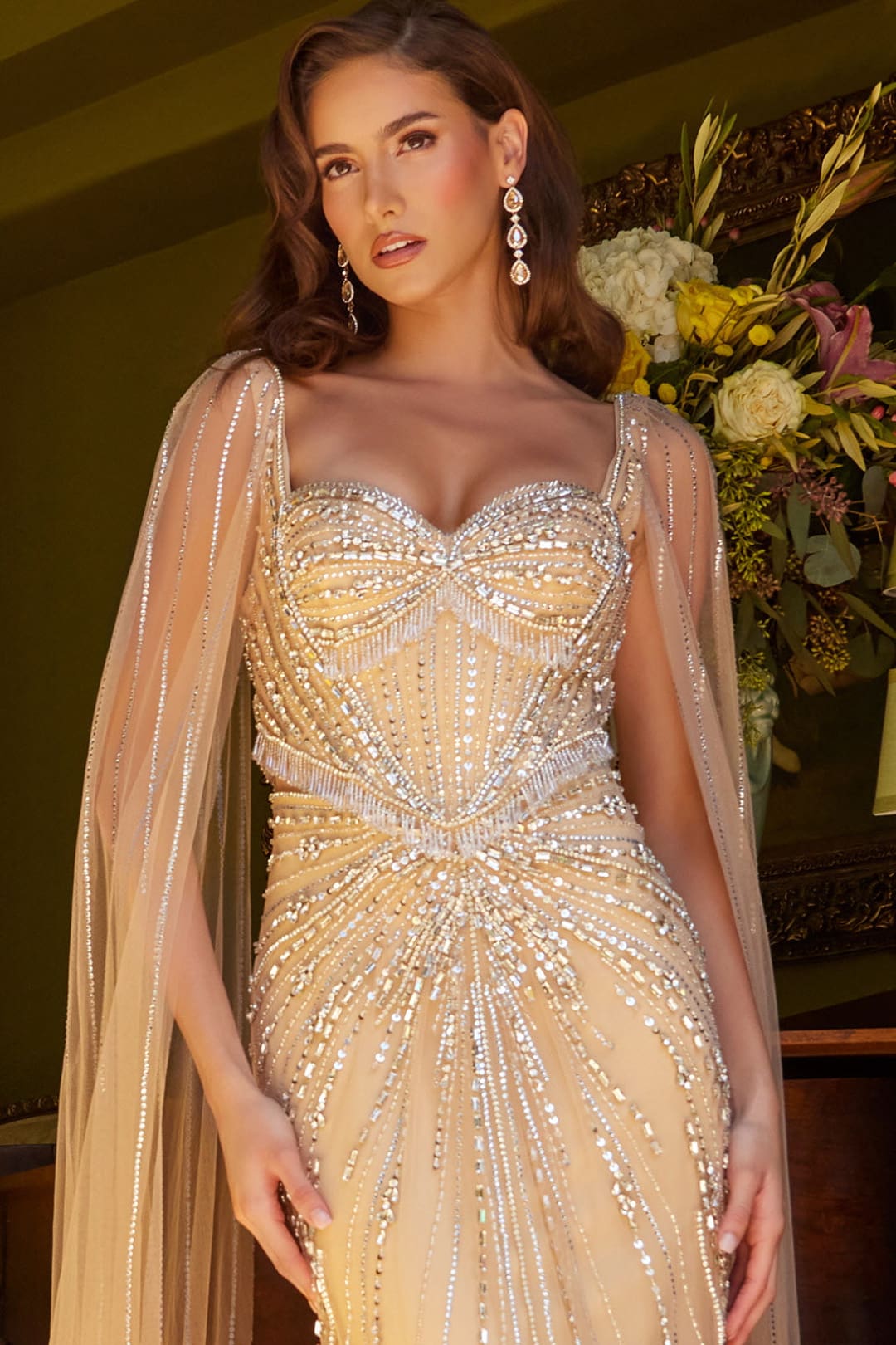 Beaded Fitted Cape Sleeve Gown by GLS Gloria GL3583-New Collection