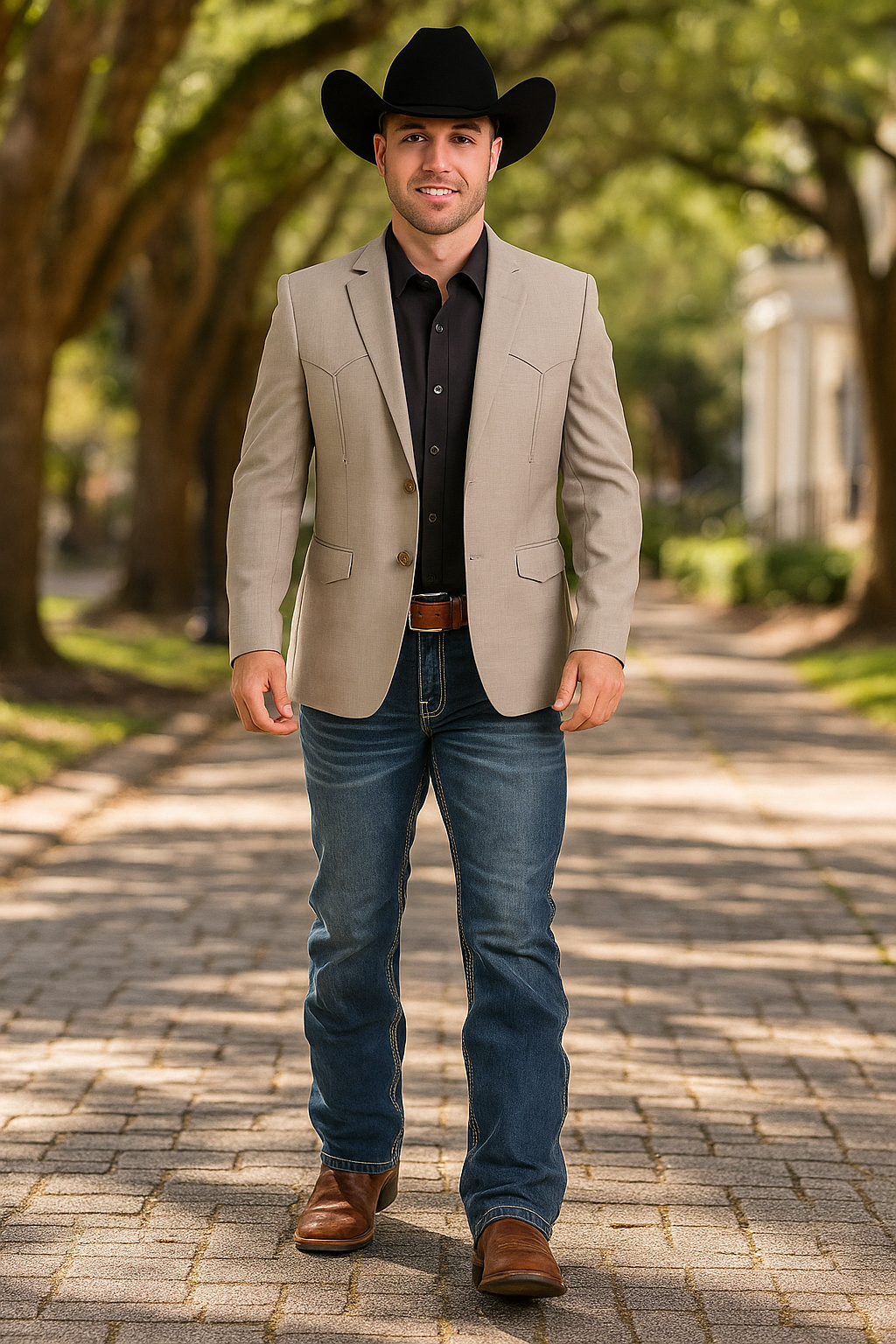Double Button Beige Western Blazer for Men