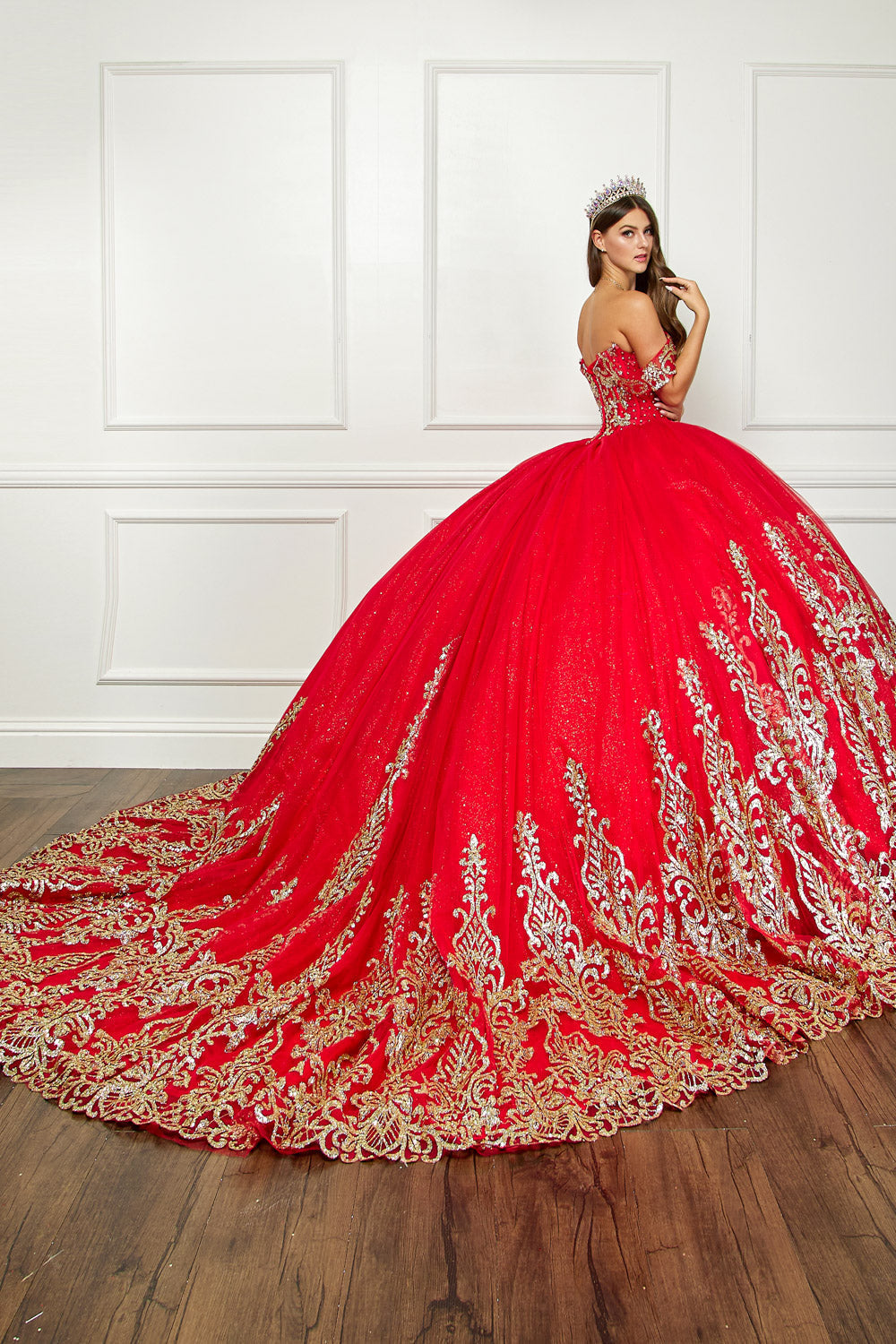 Off Shoulder Long Sleeve Ball Gown by Bella Princess PQ1065