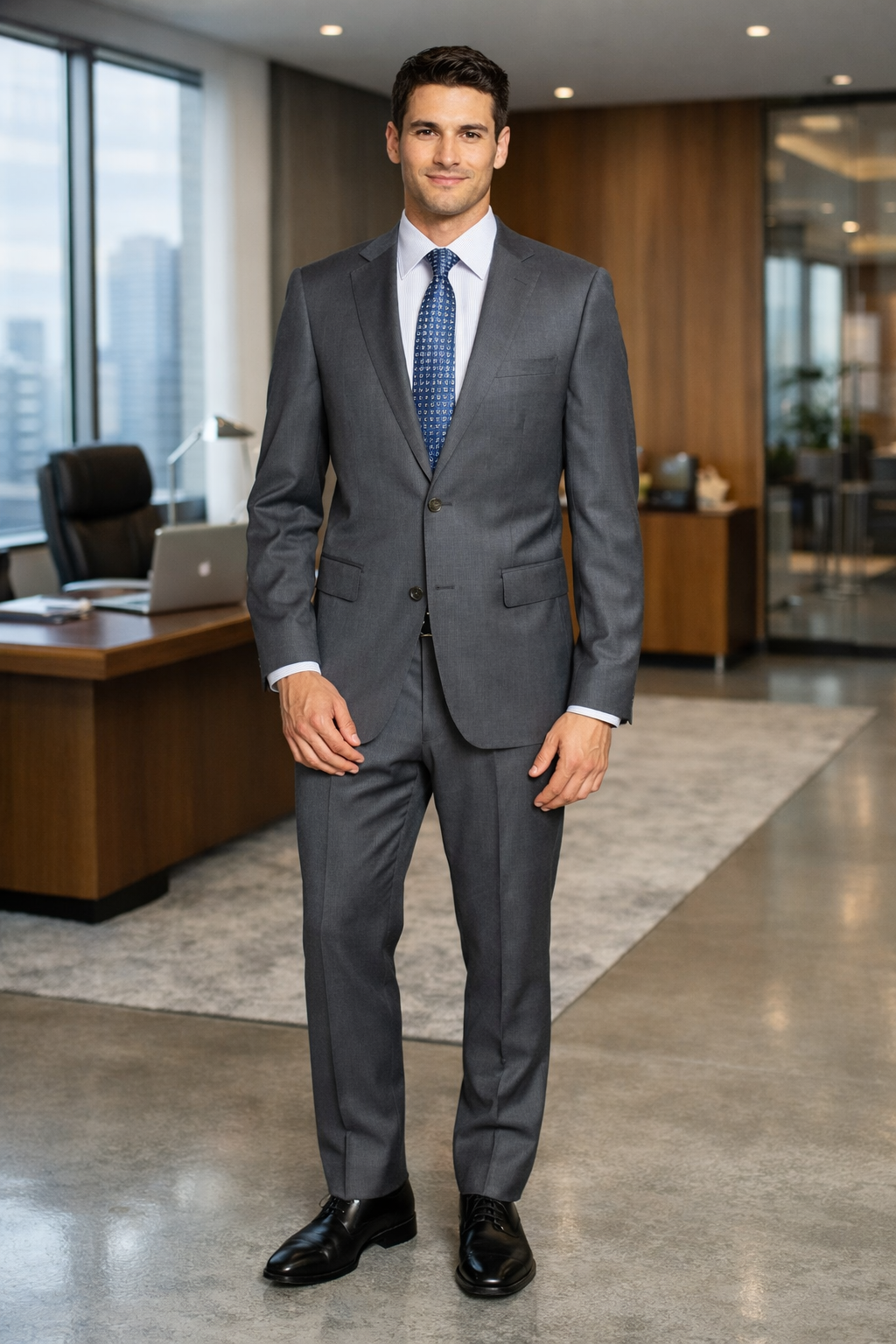 Bertolini 2PC Gray Two-button Suit Wool & Silk