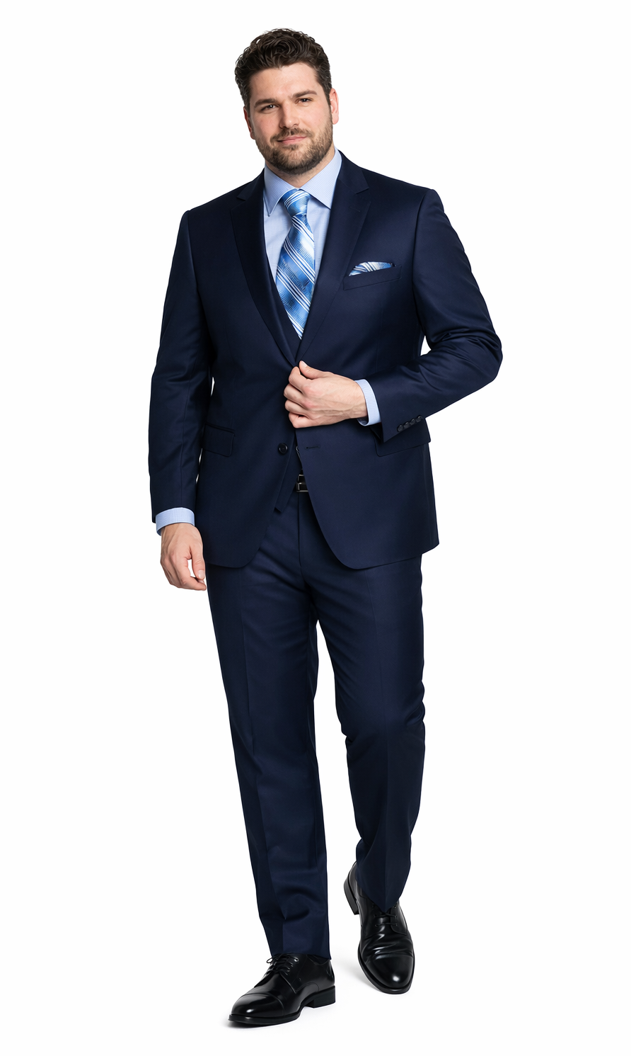 Bertolini 3 Piece Wool/Silk Solid Navy Suit
