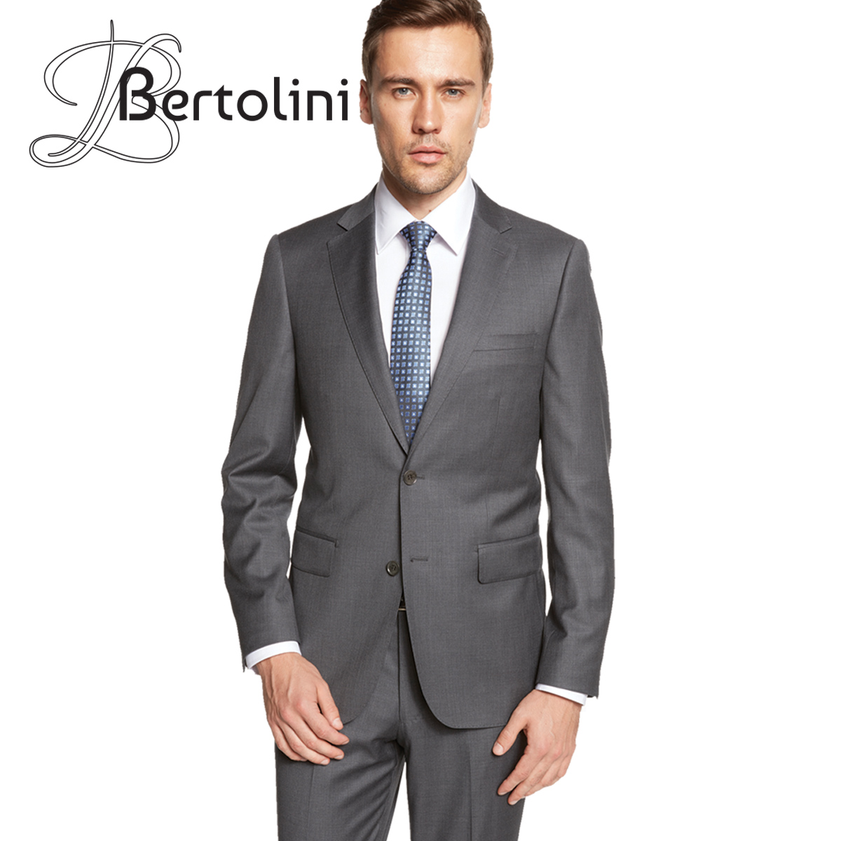 Bertolini 2PC Gray Two-button Suit Wool & Silk