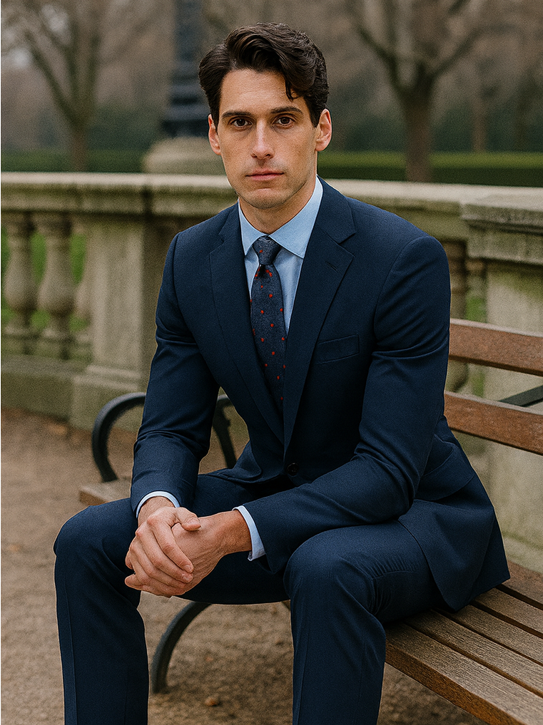 Bertolini Silk & Fabric Men's Suit-Navy- High End Suits - High Quality Suits