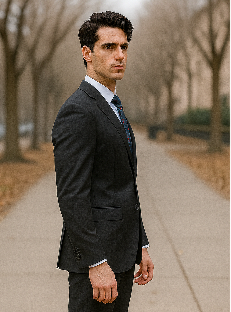 Bertolini Silk & Fabric Men's Suit-Navy- High End Suits - High Quality Suits