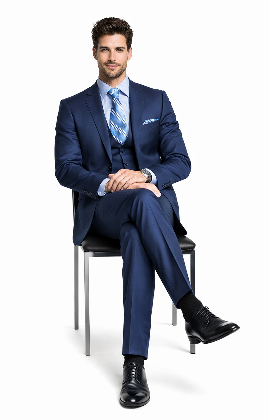 Bertolini Wool & Silk 2Pc French Blue Suit