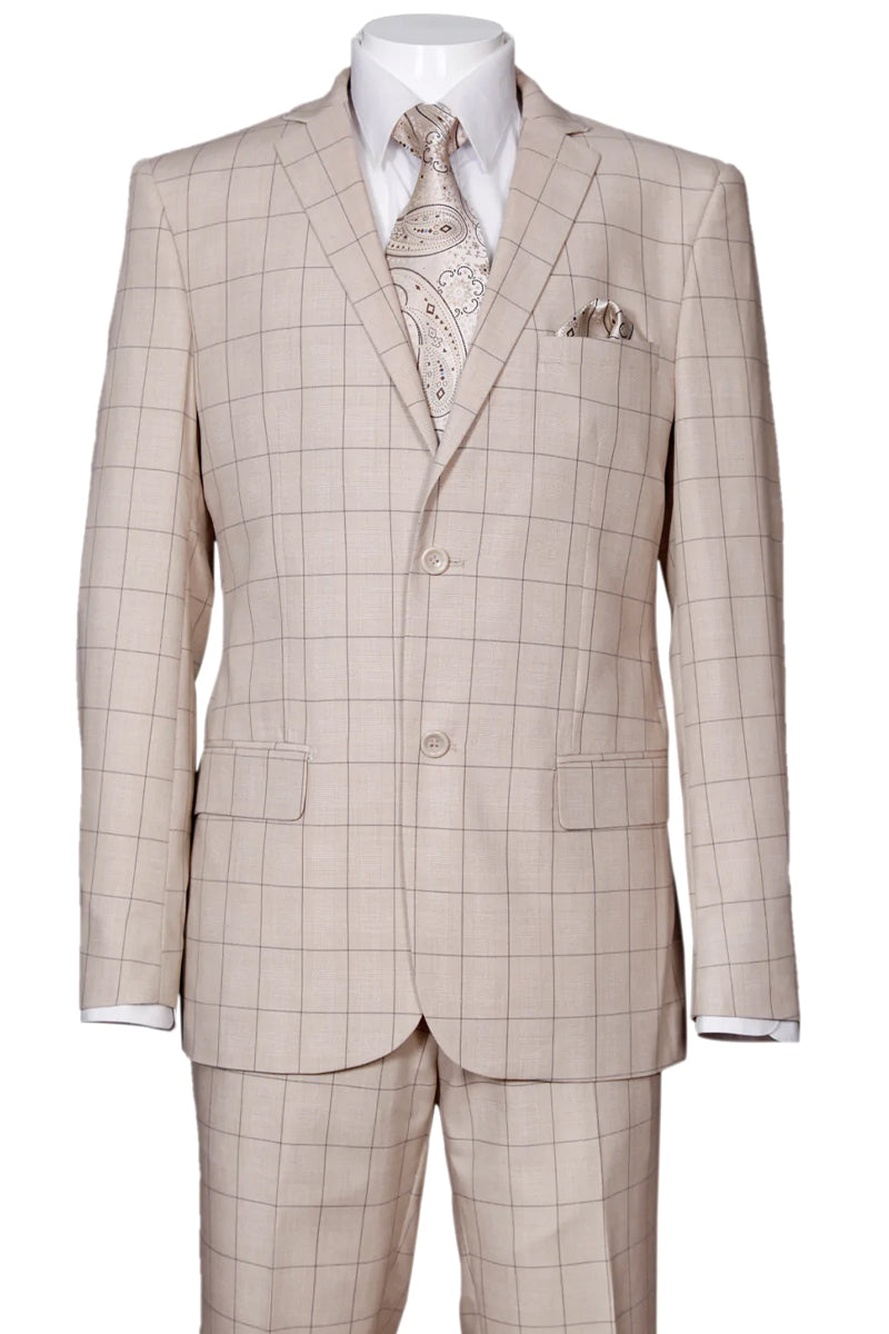 Tan Windowpane Plaid Modern Fit Men’s Suit